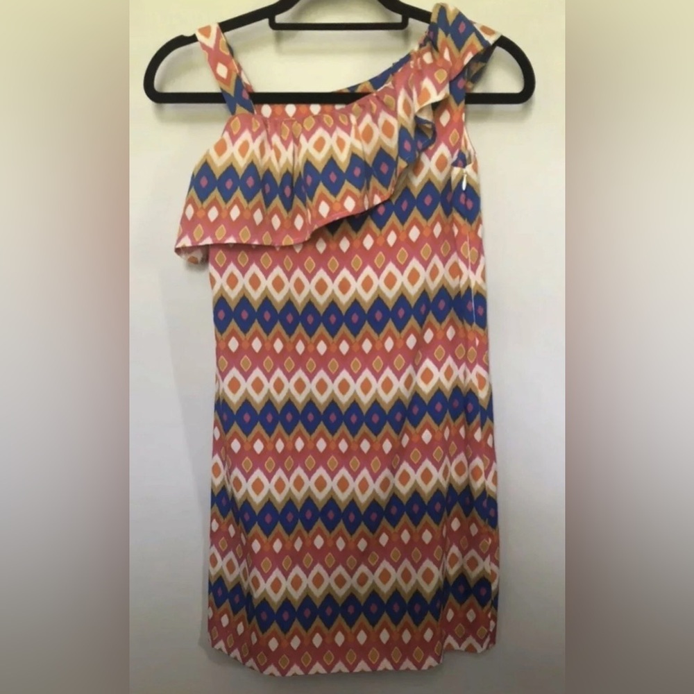 Colorful One-Shoulder Dress with Ruffle - Picture 2 of 3